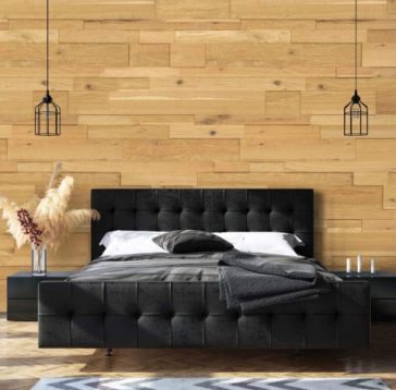 sol et mur en bois pour interieur de chambre a coucher avec un lit king size